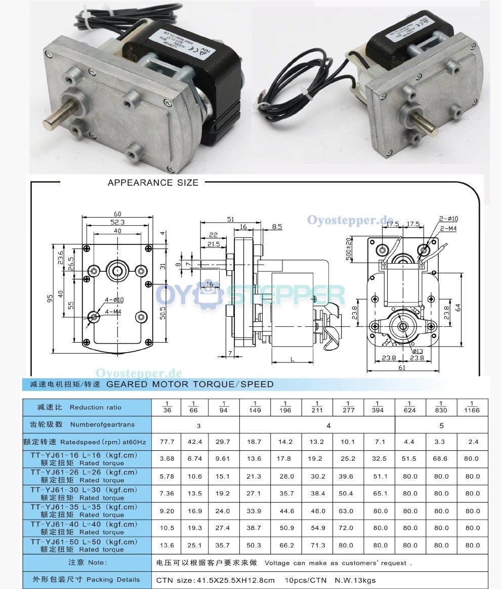 TT-YJ61 Spaltpolmotor mit Getriebe Getriebemotor mit Permanentmagnetantrieb